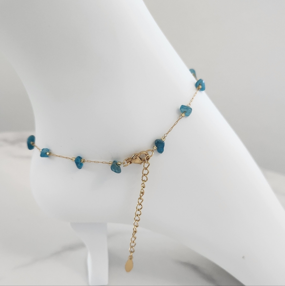 Dainty Minimalist Tuquoise Stone Stainless Steel Gold Plated Anklet Bracelet - Picture 7 of 13